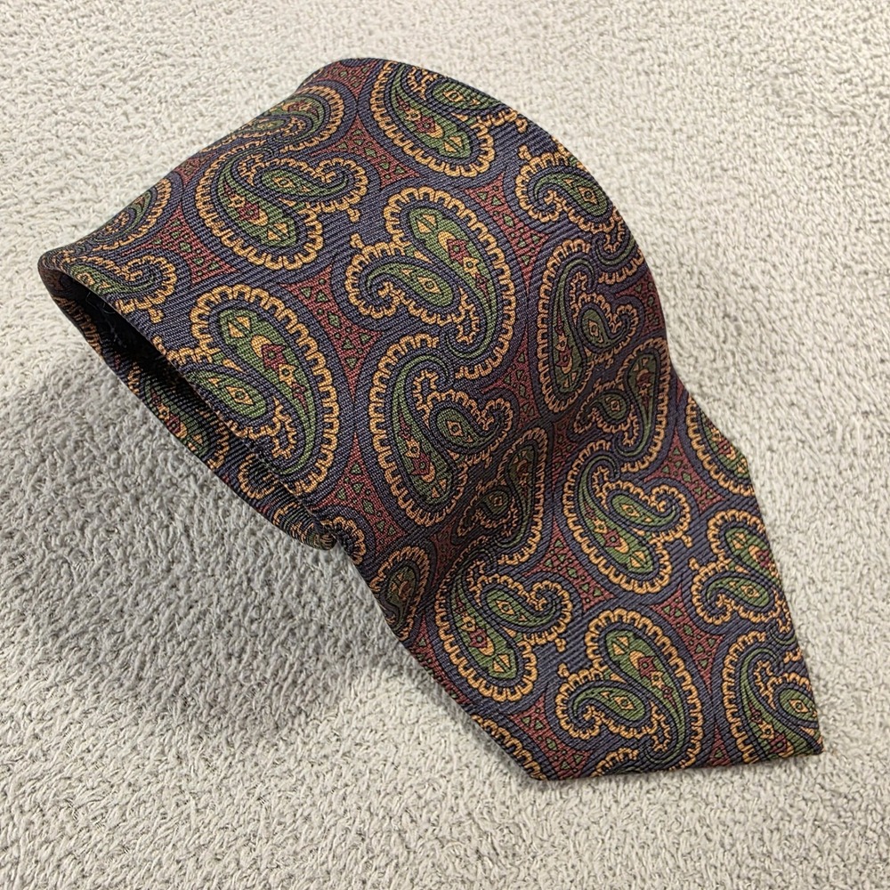 Polo Ralph Lauren Tie Mens Burgundy Green Paisley Silk Hand Made Dadcore Classic